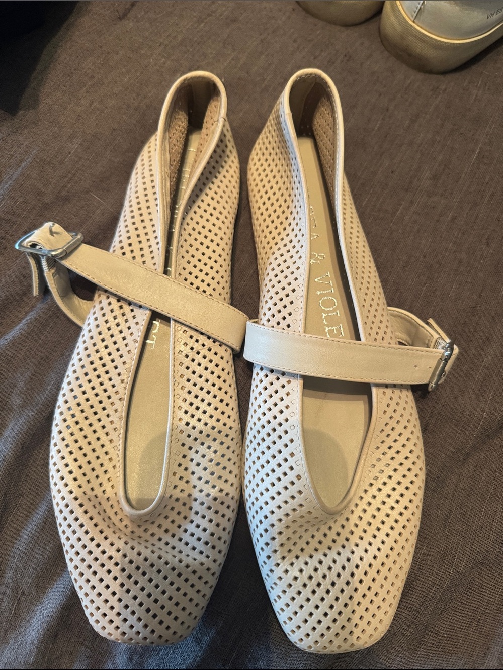 Chelsea & Violet Cream Perforated Mary Jane Flats